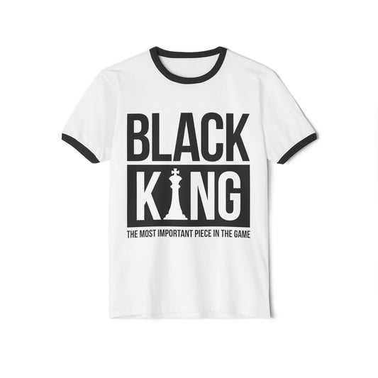 Black & White Cotton Ringer T-Shirt - 'Black King' Chess Tee, Gift for Chess Lovers, Birthday, Casual Wear, Game Night, Statement Shirt